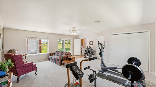 30955 S 4240th Rd, Inola, OK 74036 - exercise area with carpet flooring, ceiling fan, and baseboards