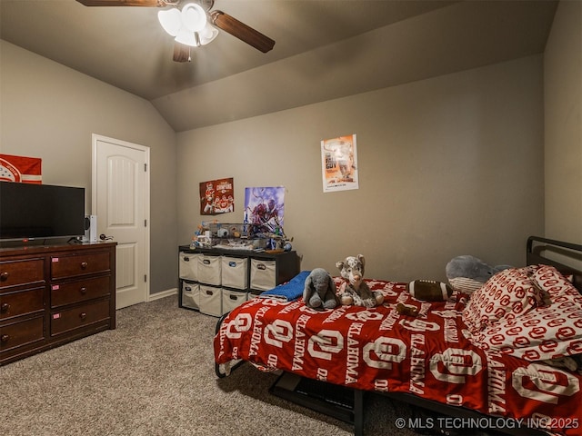 18210 E 49th St, Tulsa, OK 74134 - carpeted bedroom featuring a ceiling fan and vaulted ceiling