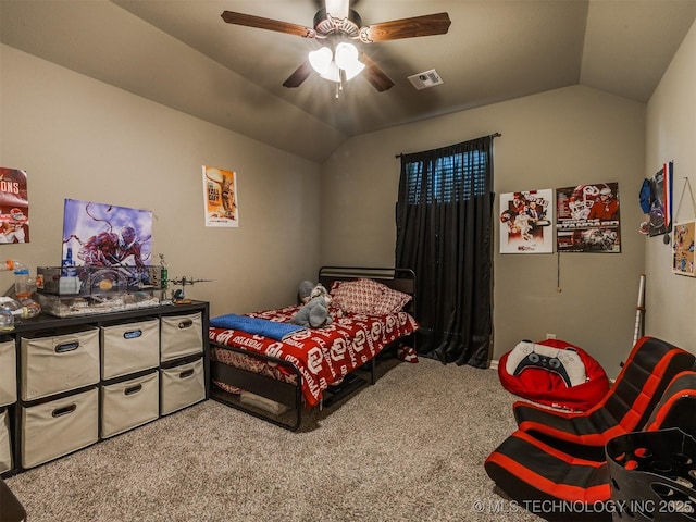 18210 E 49th St, Tulsa, OK 74134 - carpeted bedroom with lofted ceiling and ceiling fan
