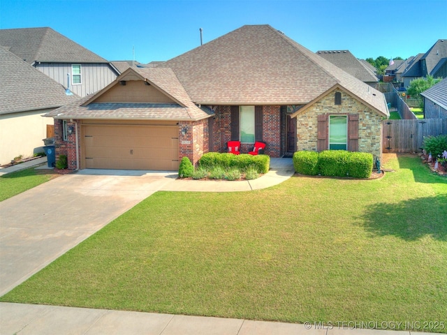 18210 E 49th St, Tulsa, OK 74134 - view of front of home with a garage, roof with shingles, driveway, and brick siding