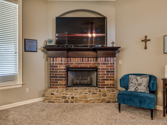 18210 E 49th St, Tulsa, OK 74134 - detailed view of carpet flooring, a fireplace, and baseboards