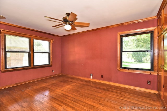 464 S Allegheny Ave, Tulsa, OK 74112 - empty room with healthy amount of natural light, hardwood / wood-style flooring, baseboards, ceiling fan, and ornamental molding