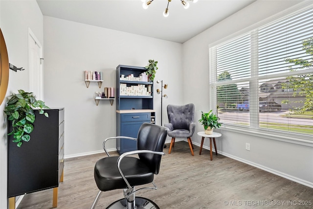 2023 E 133rd St S, Bixby, OK 74008 - office area with light wood-type flooring, baseboards, and a chandelier