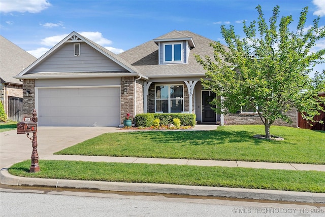 2023 E 133rd St S, Bixby, OK 74008 - view of front facade featuring driveway, a front lawn, a garage, brick siding, and a shingled roof
