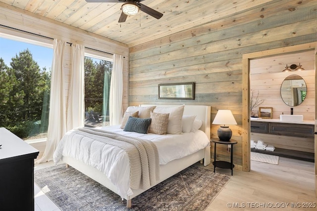 62 Hickory Canyon Trl, Broken Bow, OK 74728 - bedroom with wood walls, wood finished floors, and wood ceiling