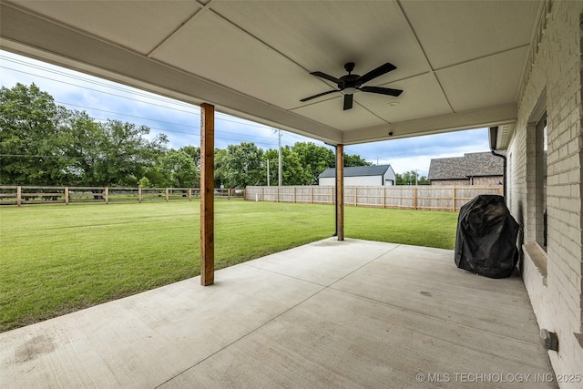 5769 S 256th E Ave, Broken Arrow, OK 74014 - view of patio / terrace with ceiling fan and a grill