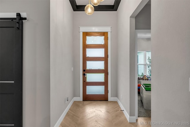 5769 S 256th E Ave, Broken Arrow, OK 74014 - entryway featuring baseboards and a barn door