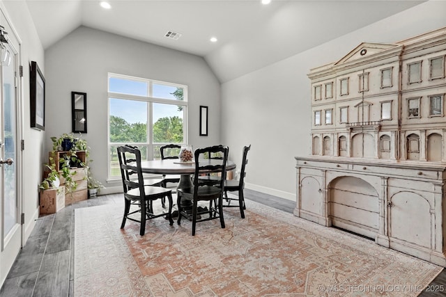 8617 E Hartford St, Broken Arrow, OK 74014 - dining room featuring vaulted ceiling, wood finished floors, baseboards, and recessed lighting
