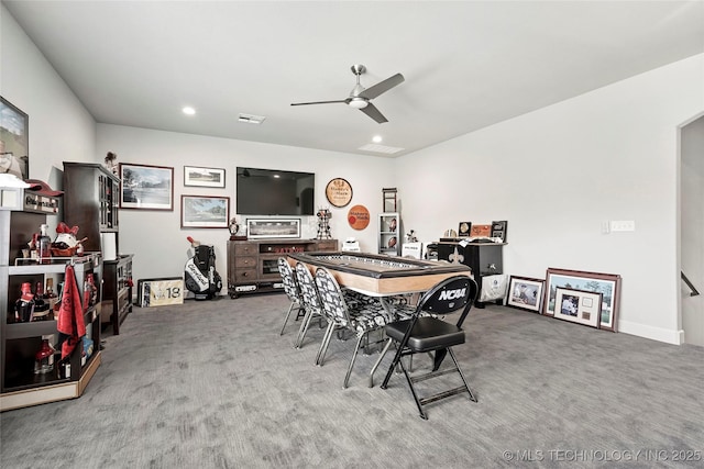 8617 E Hartford St, Broken Arrow, OK 74014 - dining room featuring a ceiling fan, carpet flooring, and recessed lighting