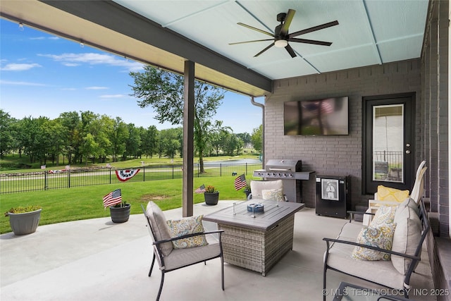 8617 E Hartford St, Broken Arrow, OK 74014 - view of patio / terrace featuring area for grilling, a ceiling fan, and outdoor lounge area