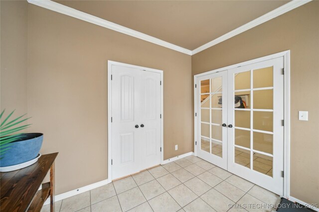2704 W Imperial St, Broken Arrow, OK 74011 - entryway with french doors, crown molding, baseboards, and light tile patterned flooring
