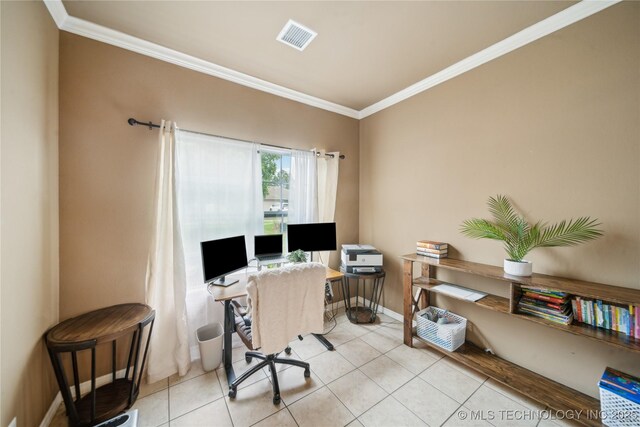 2704 W Imperial St, Broken Arrow, OK 74011 - home office featuring ornamental molding, light tile patterned floors, and baseboards