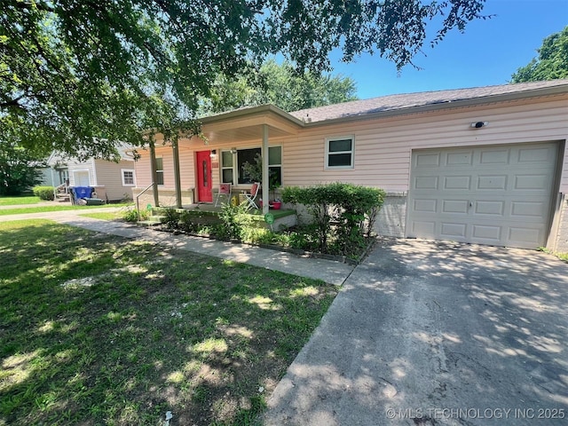 1610 S Ash Ave, Broken Arrow, OK 74012 - ranch-style house featuring a garage, covered porch, concrete driveway, and a front yard