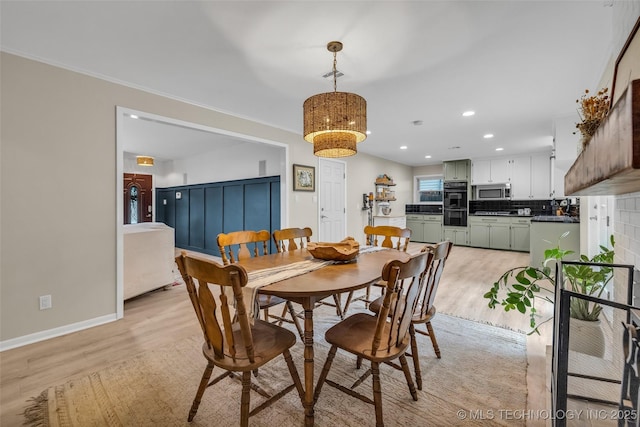 4023 E 36th St S, Tulsa, OK 74135 - dining area featuring light wood-style floors, recessed lighting, and crown molding
