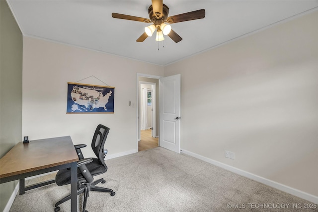 4023 E 36th St S, Tulsa, OK 74135 - office featuring carpet, a ceiling fan, and ornamental molding