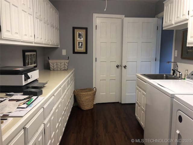 18820 Ridge Rd, Catoosa, OK 74015 - washroom featuring cabinet space, separate washer and dryer, and dark wood-type flooring