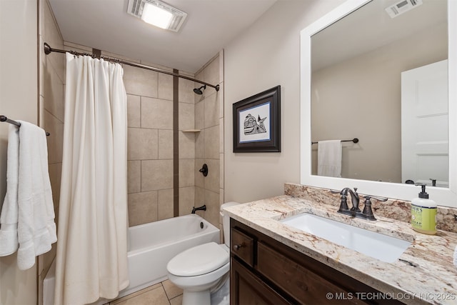 1336 E 35th Pl, Tulsa, OK 74105 - full bath with vanity, shower / tub combo with curtain, toilet, and tile patterned floors