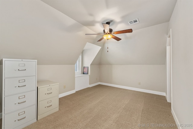 1336 E 35th Pl, Tulsa, OK 74105 - additional living space featuring a ceiling fan, light colored carpet, baseboards, and vaulted ceiling