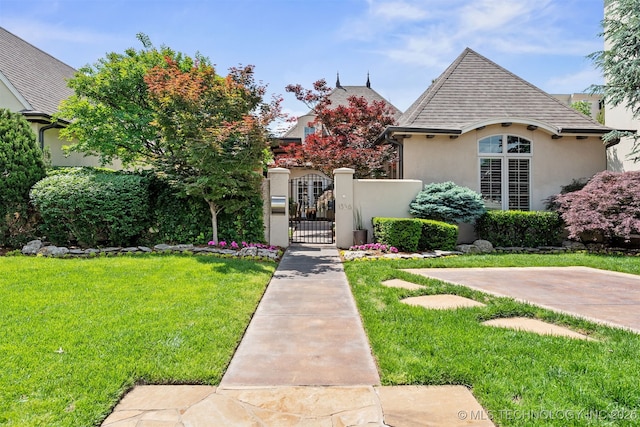 1336 E 35th Pl, Tulsa, OK 74105 - view of front facade with stucco siding, a gate, and roof with shingles