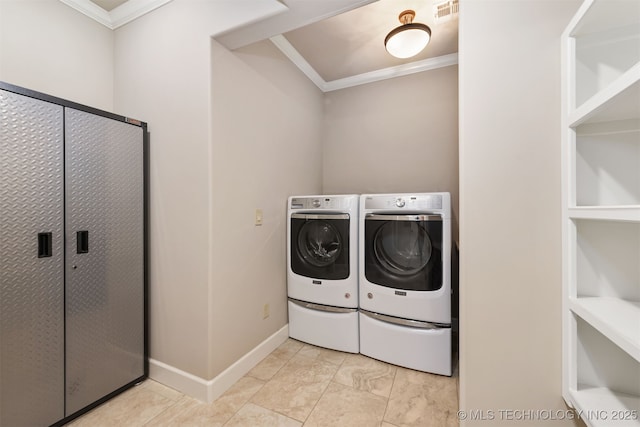1336 E 35th Pl, Tulsa, OK 74105 - laundry room featuring separate washer and dryer, ornamental molding, and baseboards