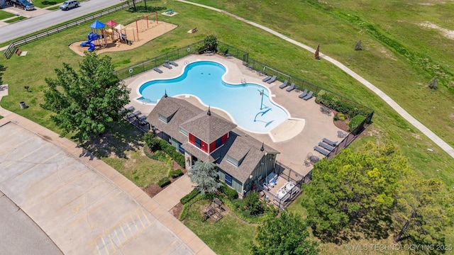aerial view of a pool