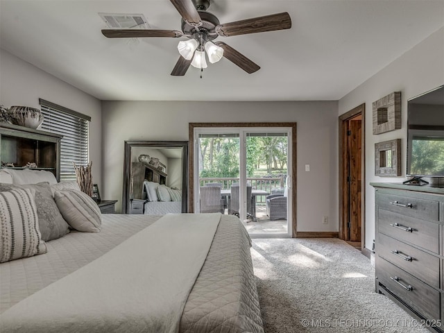 32188 E 738th Rd, Wagoner, OK 74467 - carpeted bedroom featuring access to outside, baseboards, and ceiling fan