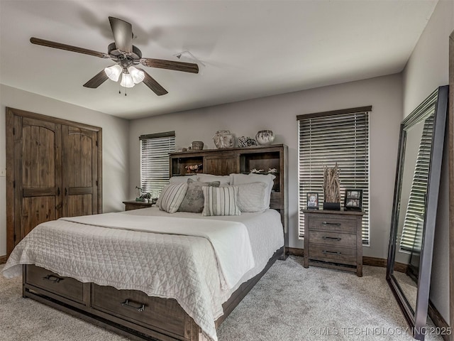 32188 E 738th Rd, Wagoner, OK 74467 - bedroom featuring light carpet, a ceiling fan, and baseboards