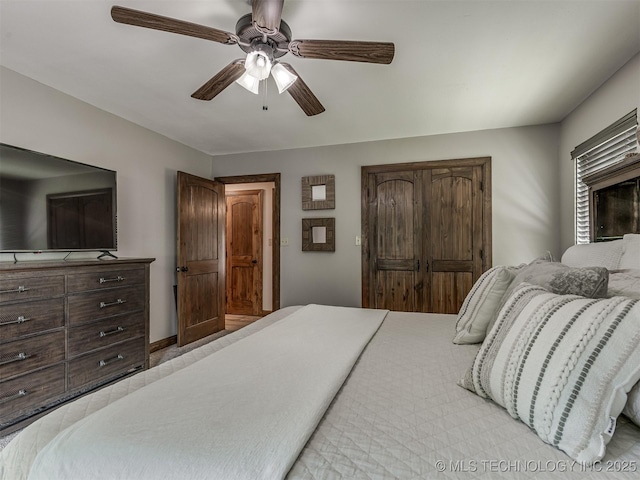 32188 E 738th Rd, Wagoner, OK 74467 - bedroom featuring a ceiling fan and a closet