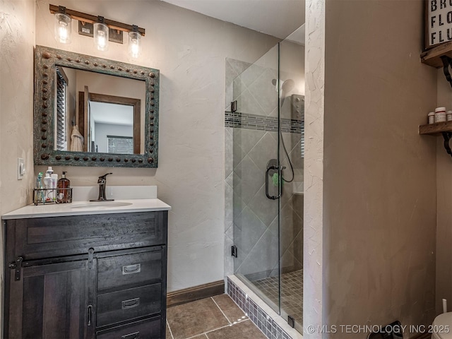 32188 E 738th Rd, Wagoner, OK 74467 - bathroom with vanity, a shower stall, and baseboards