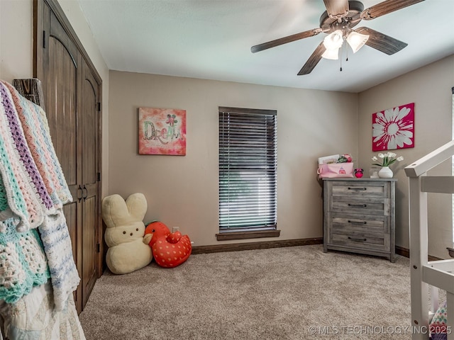 32188 E 738th Rd, Wagoner, OK 74467 - bedroom featuring light carpet, baseboards, and ceiling fan