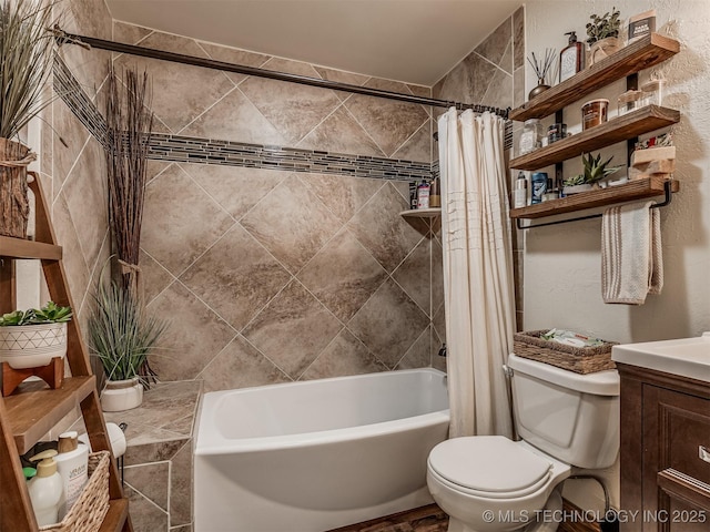 32188 E 738th Rd, Wagoner, OK 74467 - bathroom with toilet, shower / tub combo with curtain, and vanity