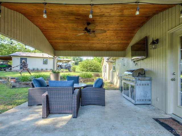 32188 E 738th Rd, Wagoner, OK 74467 - view of patio / terrace with ceiling fan and area for grilling