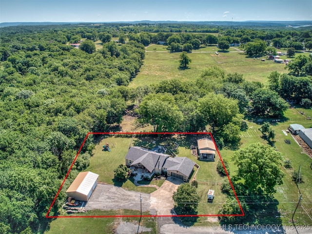 32188 E 738th Rd, Wagoner, OK 74467 - aerial view of property and surrounding area featuring property parcel outlined and a forest