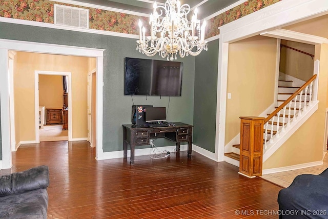 210 S Water St, Sapulpa, OK 74066 - living room featuring wood finished floors, stairs, and baseboards
