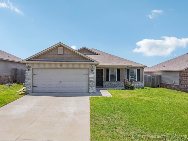 5976 E 147th St S, Bixby, OK 74008 - ranch-style house with an attached garage, driveway, stone siding, and a shingled roof