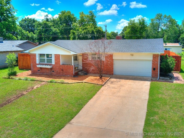 1518 E 58th St, Tulsa, OK 74105 - ranch-style home featuring brick siding, an attached garage, driveway, and crawl space
