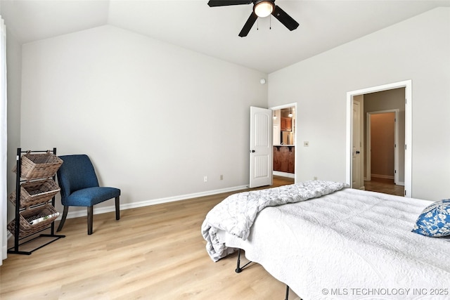 4701 S 179th E Ave, Tulsa, OK 74134 - bedroom featuring vaulted ceiling, light wood finished floors, a ceiling fan, and baseboards