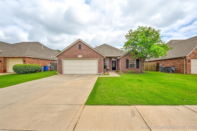 4701 S 179th E Ave, Tulsa, OK 74134 - traditional-style home featuring brick siding, a garage, a front yard, and concrete driveway