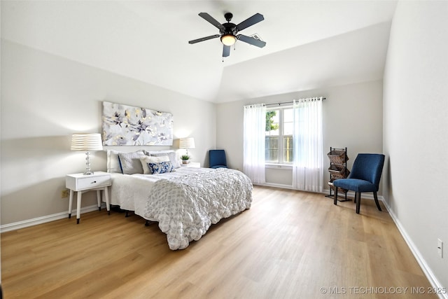 4701 S 179th E Ave, Tulsa, OK 74134 - bedroom with light wood-style floors, vaulted ceiling, baseboards, and a ceiling fan