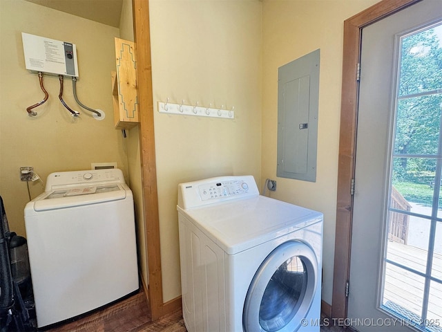 20413 E Allen Rd, Tahlequah, OK 74464 - laundry area featuring electric panel, washing machine and clothes dryer, and plenty of natural light