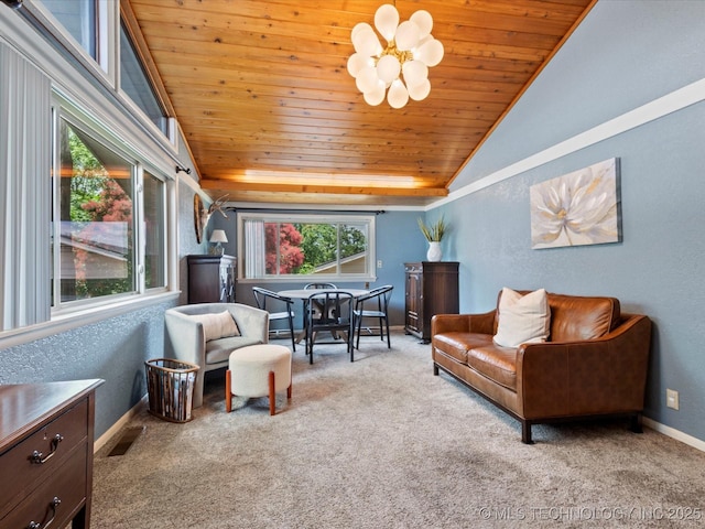 2310 Skyline Dr, Bartlesville, OK 74006 - sitting room with wooden ceiling, lofted ceiling, carpet flooring, and baseboards