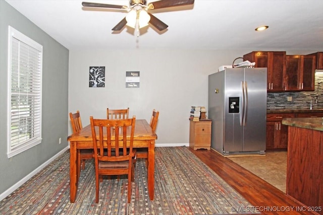 410 Shawnee St, So Coffeyville, OK 74072 - dining area featuring a ceiling fan, baseboards, and recessed lighting