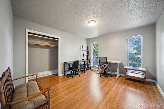 6960 S Oswego Ave, Tulsa, OK 74136 - home office with light wood finished floors, a textured ceiling, and baseboards