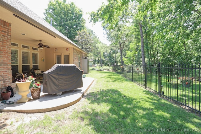 913 E Shreveport St, Broken Arrow, OK 74011 - view of yard featuring a ceiling fan and a patio
