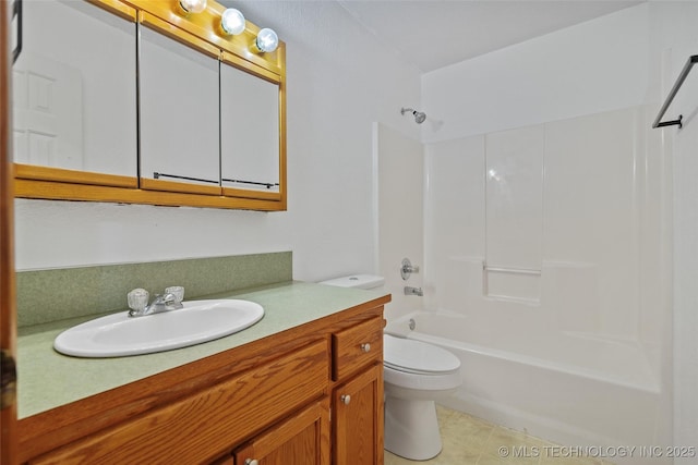 15 W Ridge Way, Bristow, OK 74010 - full bathroom featuring toilet, vanity, shower / washtub combination, and tile patterned flooring
