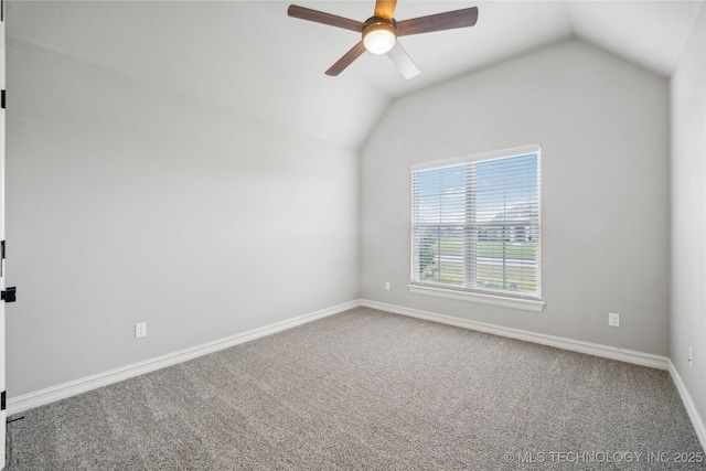 9015 N 65th E Pl, Owasso, OK 74055 - unfurnished room with a ceiling fan, vaulted ceiling, carpet, and baseboards