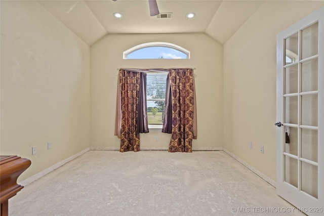 4180 Countyline, Ardmore, OK 73401 - spare room with lofted ceiling, recessed lighting, and concrete flooring