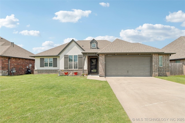 18403 E 50th St, Tulsa, OK 74134 - view of front of property with driveway, brick siding, an attached garage, and a shingled roof