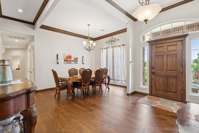 316 E 44th St, Sand Springs, OK 74063 - foyer entrance with dark wood-type flooring, a chandelier, and ornamental molding