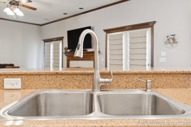 316 E 44th St, Sand Springs, OK 74063 - kitchen view of a sink and a ceiling fan